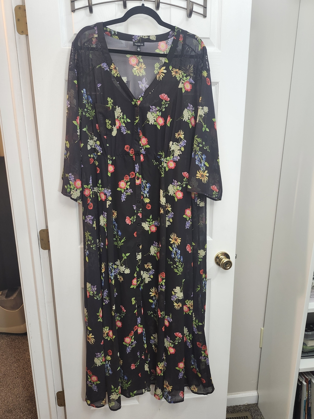 Torrid Black Floral Button-Front Maxi Dress, Torrid 3 = 3X